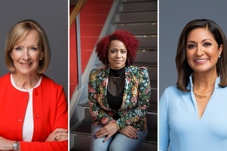 Judy Woodruff, Nikole Hannah-Jones and Amna Nawaz