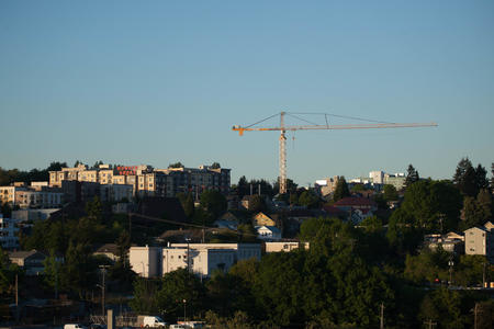 construction crane over seattle neighborhood