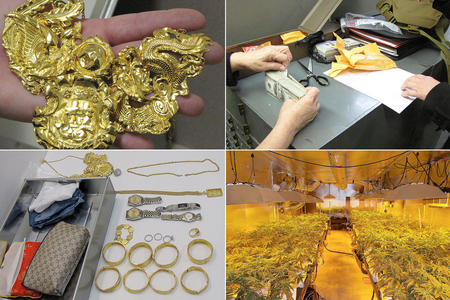 Jewelry, American money and marijuana plants