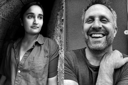 Two photo portraits in black and white, side by side