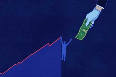 A person on the edge reaching for money