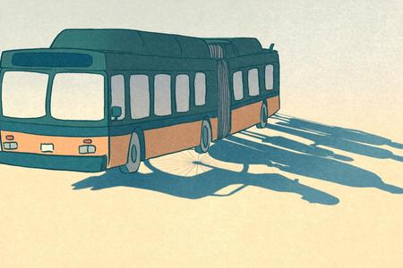 A bus with shadows of passengers