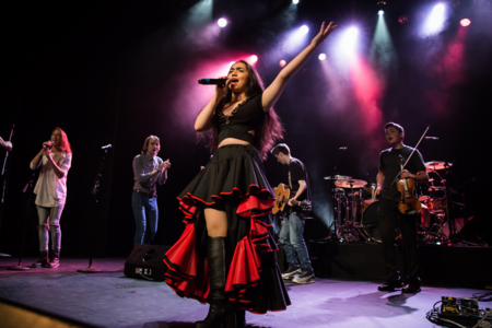 Gloria Plenkina sings during a More Music @ The Moore performance.
