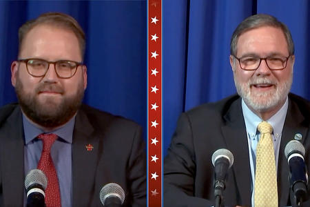 Marko Liias and Denny Heck during debate