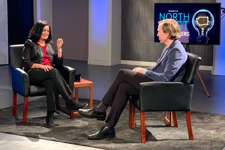 Rep. Pramila Jayapal and Mark Baumgarten