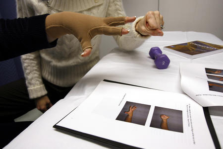 A hand covered in elastic bandage 