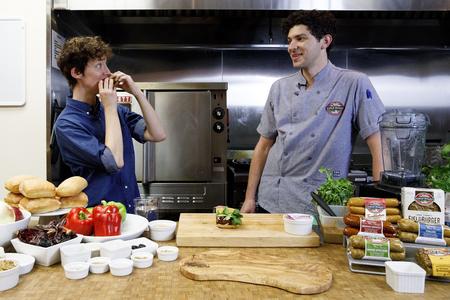 Katie Herzog samples vegan meats in Field Roast’s test kitchen.