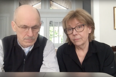 Tom and Marnie Malpass on a video call in their home