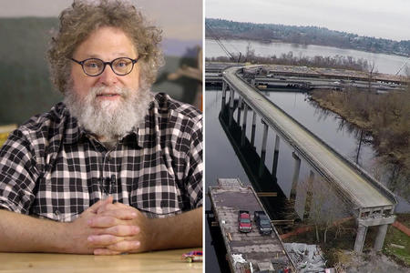 Knute Berger and one of the 'ramps to nowhere' being demolished.