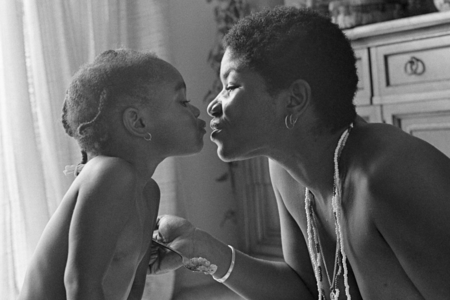 Black and white photo of mother and baby