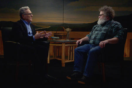 Producer Stephen Hegg and host Knute Berger conversing in the Mossback Den. 
