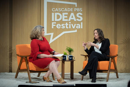 Celeste Headlee and Heather Cox Richardson on stage 