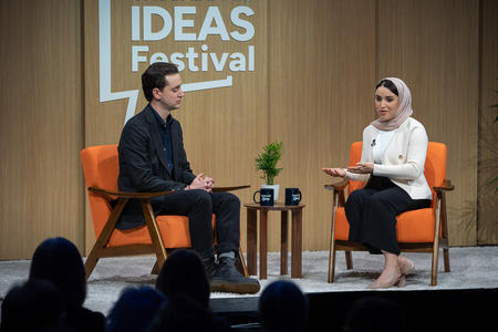 David Rind and Nada Bashir sit on stage at the Cascade PBS Ideas Festival