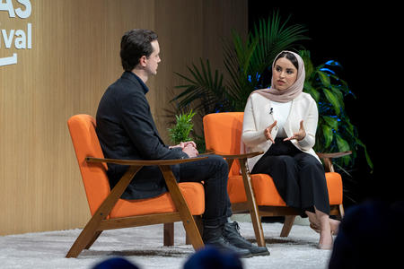 David Rind and Nada Bashir on stage at the Cascade PBS Ideas Festival