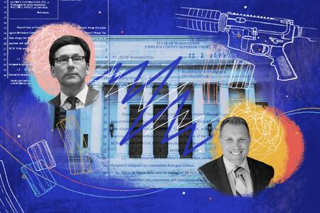 An illustration of the Supreme Court and AG Bob Ferguson and Mayor Pete Serrano