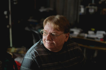 Deb Wilson, a housing organizer in Aberdeen, looks off to the side for a portrait.
