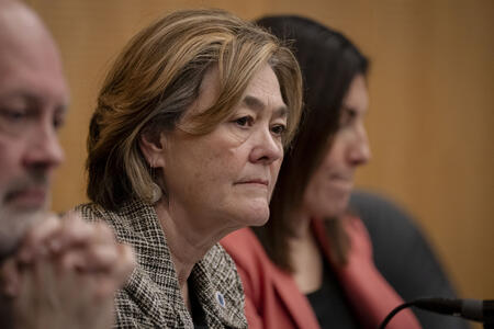 a close up of councilmember cathy moore, a white woman with blonde hair